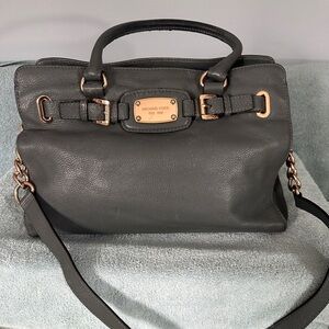 Michael Kors Dark Gray Leather Satchel with Gold Hardware